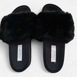 Steven By Steve Madden Black Fur Sandals